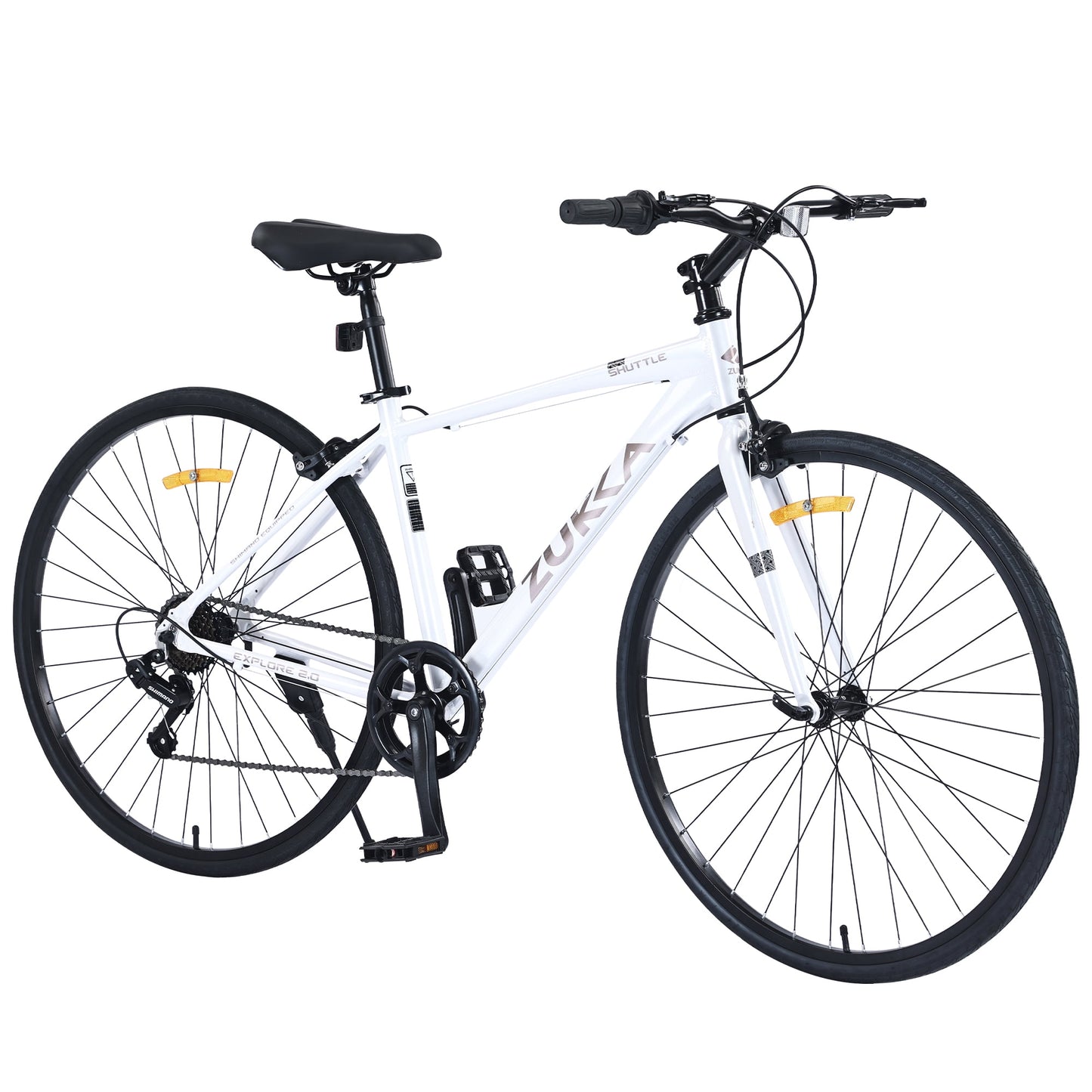 700C Hybrid Road Bike Shimano 7-Speed Adult Bike Lightweight 28" Aluminum Frame City Bicycle for Men Women, White