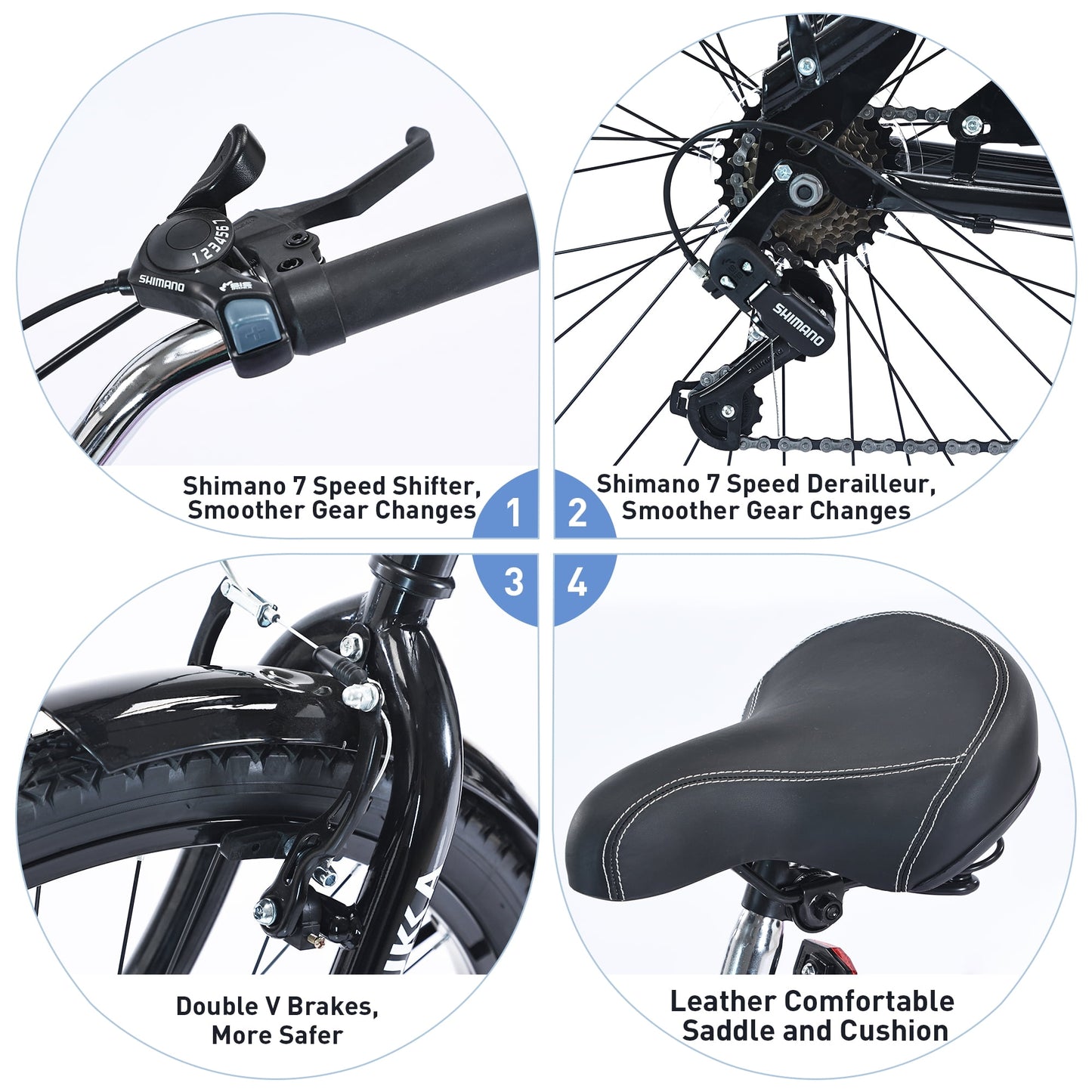 26" Cruiser Bike for Men Women Shimano 7 Speed Steel Frame Adults Bicycle with Dual Brakes, Black