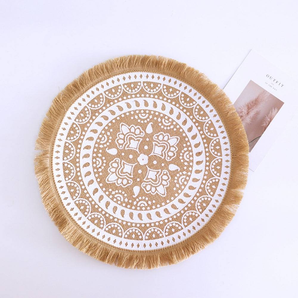 Round Placemats Set of 4 for Dining Table, 15" Hand-woven Heat Resistant Anti-Slip Heat Table Mats, Waterproof Washable Decorative Boho Table Mats for Banquets and Special Events