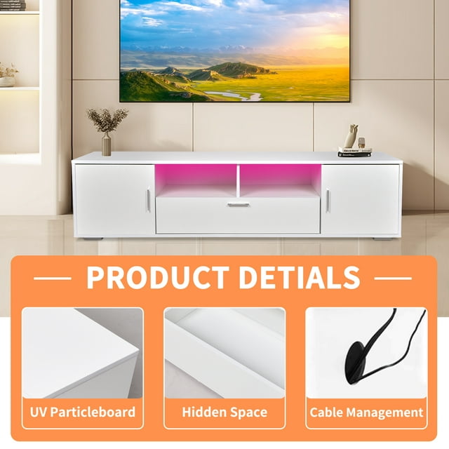 TV Stands for TVs up to 75", Modern Entertainment Center TV Cabinet with LED Lights and Storage for Gaming Living Room Bedroom, White