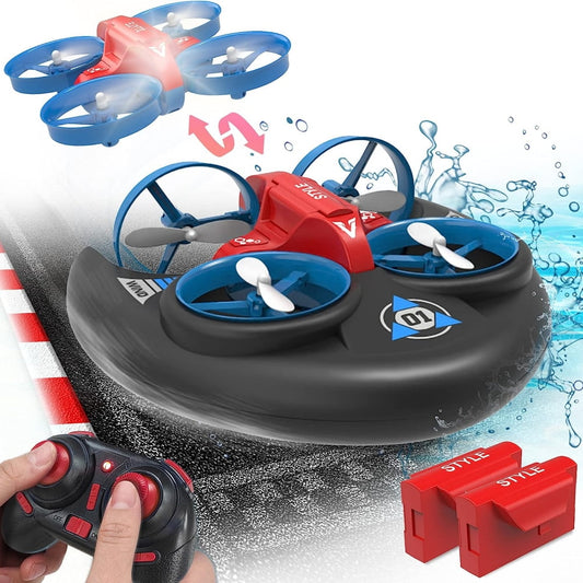 Remote Control Boat for Boys, 3 in-1 Water Land and Air Detachable Hovercrafts Boat Amphibious RC Car Rotatable Remote Control Drone Toys for 8-12 Years Old Kids