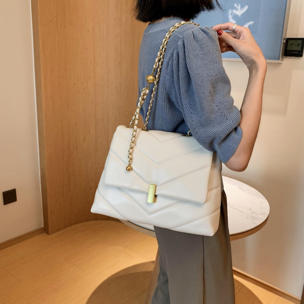 Shoulder Bag for Women, Retro Fashion PU Leather Lightweight Adjustable Chain Strap Crossbody Bags Large Capacity Underarm Bag Handbags, white