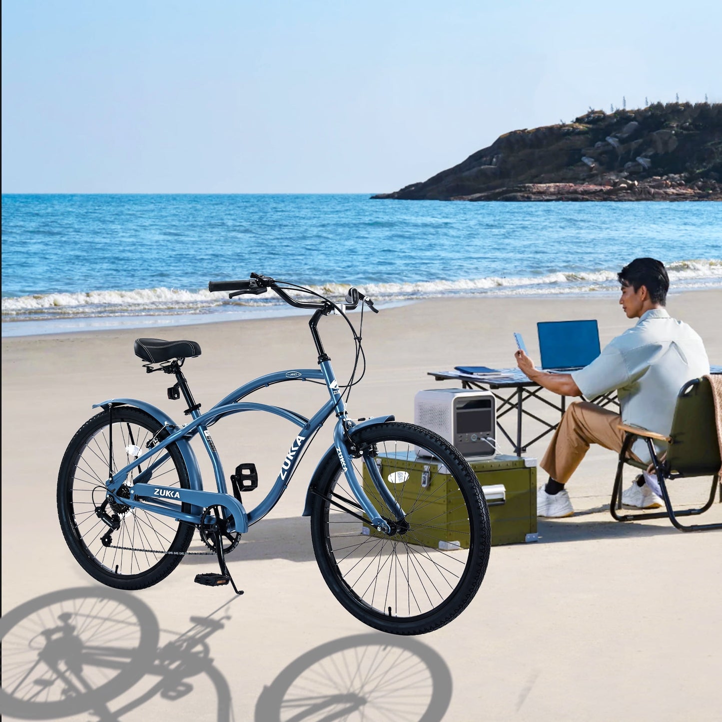 26" Women's Beach Cruiser Bike Steel Frame Bicycle, Shimano 7-Speed Urban Lady Comfort Bike, Blue