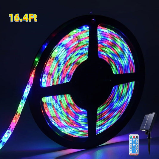 16.5ft Solar LED Strip Light Outdoor, Solar Outdoor Rope Lights with Remote, 300 LED Chasing Lights with 8 Modes, IP67 Waterproof Light Strip for Stairs, Balcony, Fence, Courtyard Decoration, Colorful