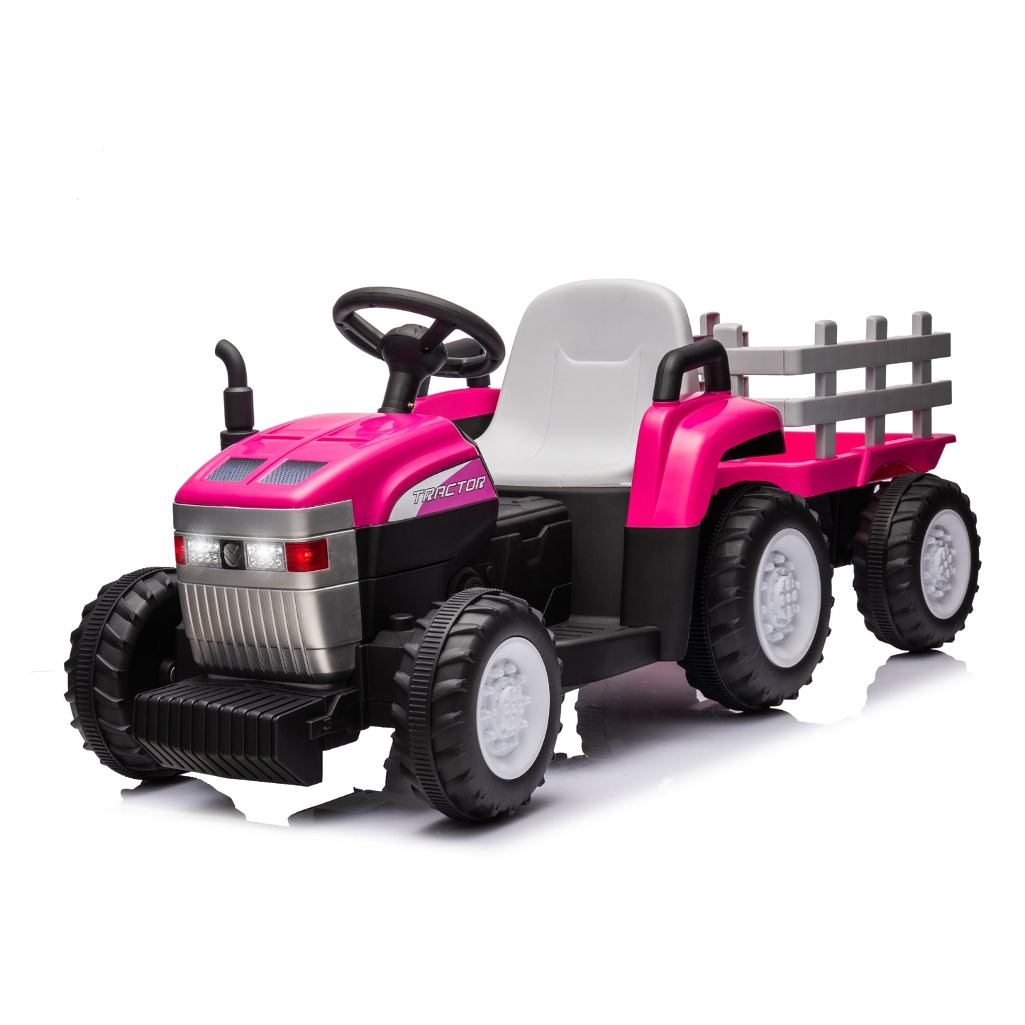 12V Ride on Toys Remote Control Electric Kids Ride on Tractor with Trailer LED Headlights for Toddlers Boys Girls Ages 3-6, Blue