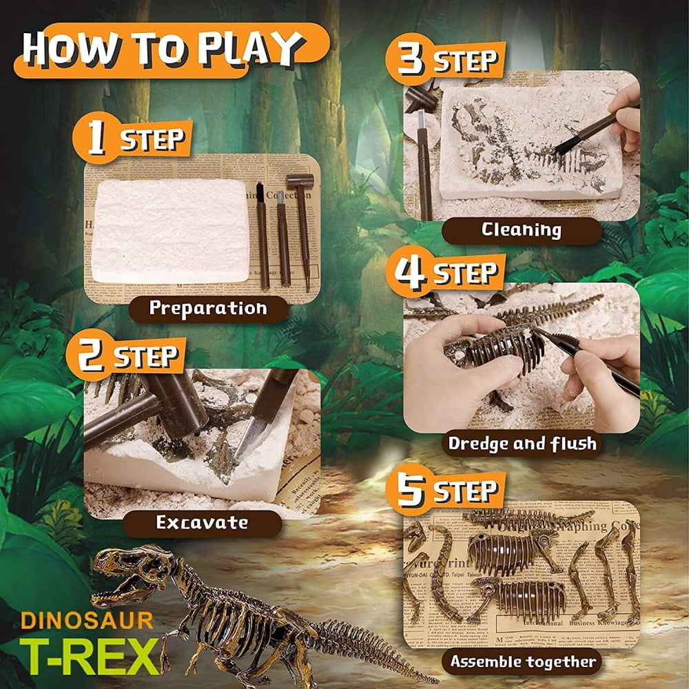 Tyethy Dinosaur Toys Fossil Excavation Kits for Kids with Chisel, Dinosaur Eggs Toys for 3+ Years