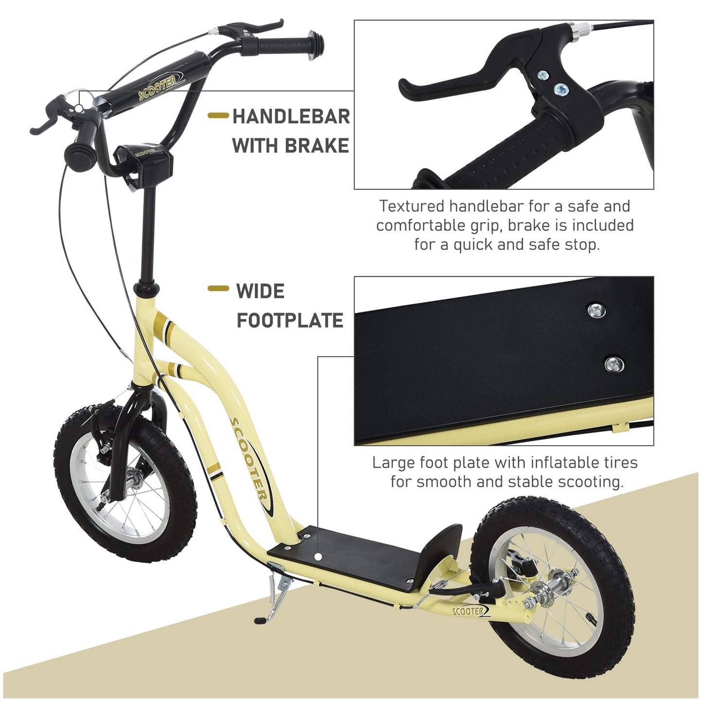 Youth Scooter Kids Kick Scooter with 12" Inflatable Wheels Adjustable Handlebar for Boys Girls Ages 6+, Yellow