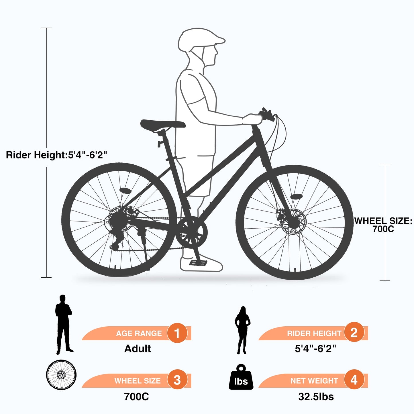 700C Hybrid Bikes Adults Road Bike 7 Speeds Steel Frame City Bicycle with Disc Brake for Men Women, Orange