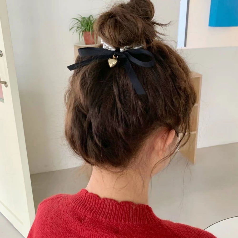 3Pcs Bow Faux Pearl Hair Ties, Elastic Hair Scrunchies Ponytail Holder Hair Ropes Accessories for Women and Girls