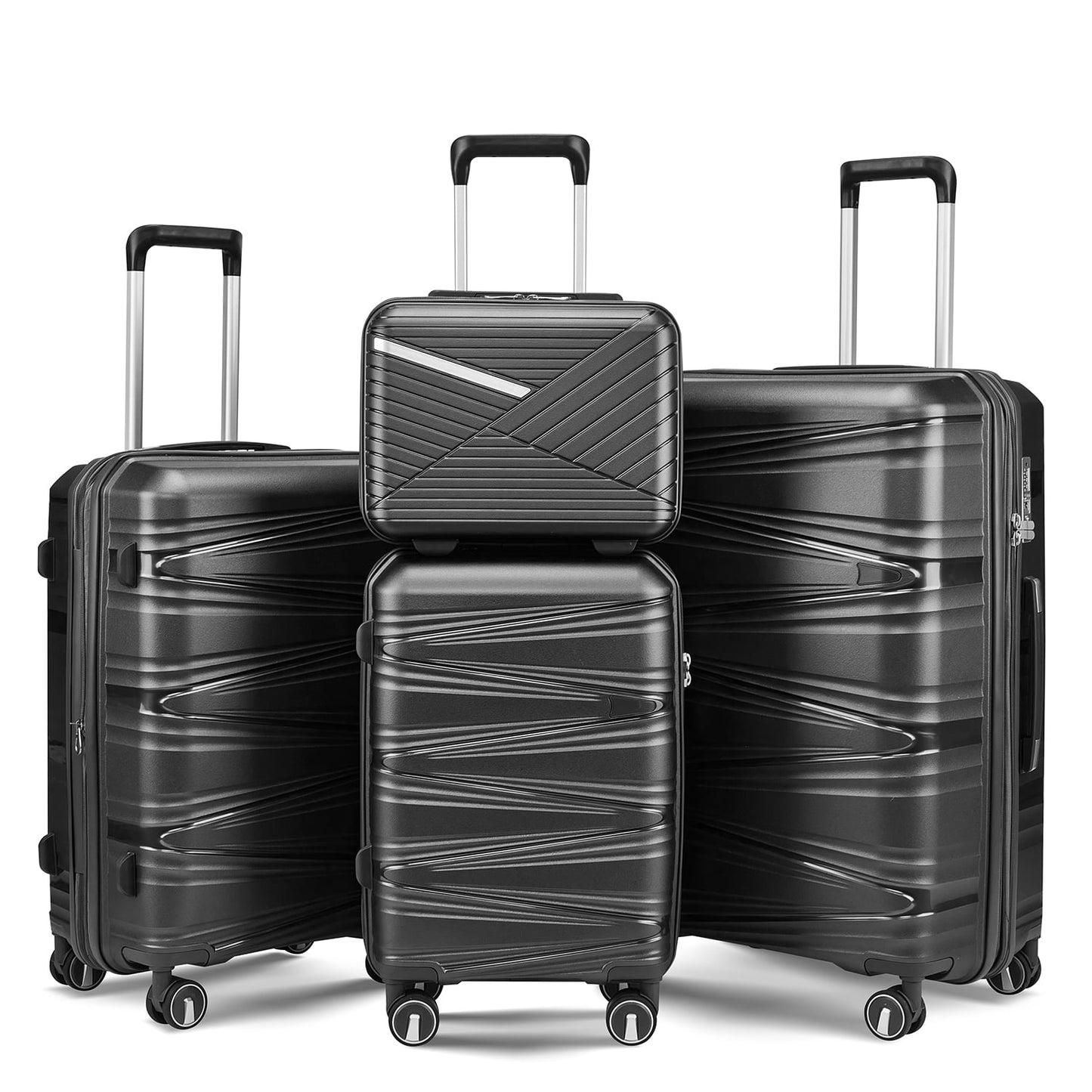 4 Pieces Luggage Set PP Hard Shell Lightweight Suitcase Set Expandable Luggage Suitcase with TSA Lock Spinner Wheels for Men Women, Pink