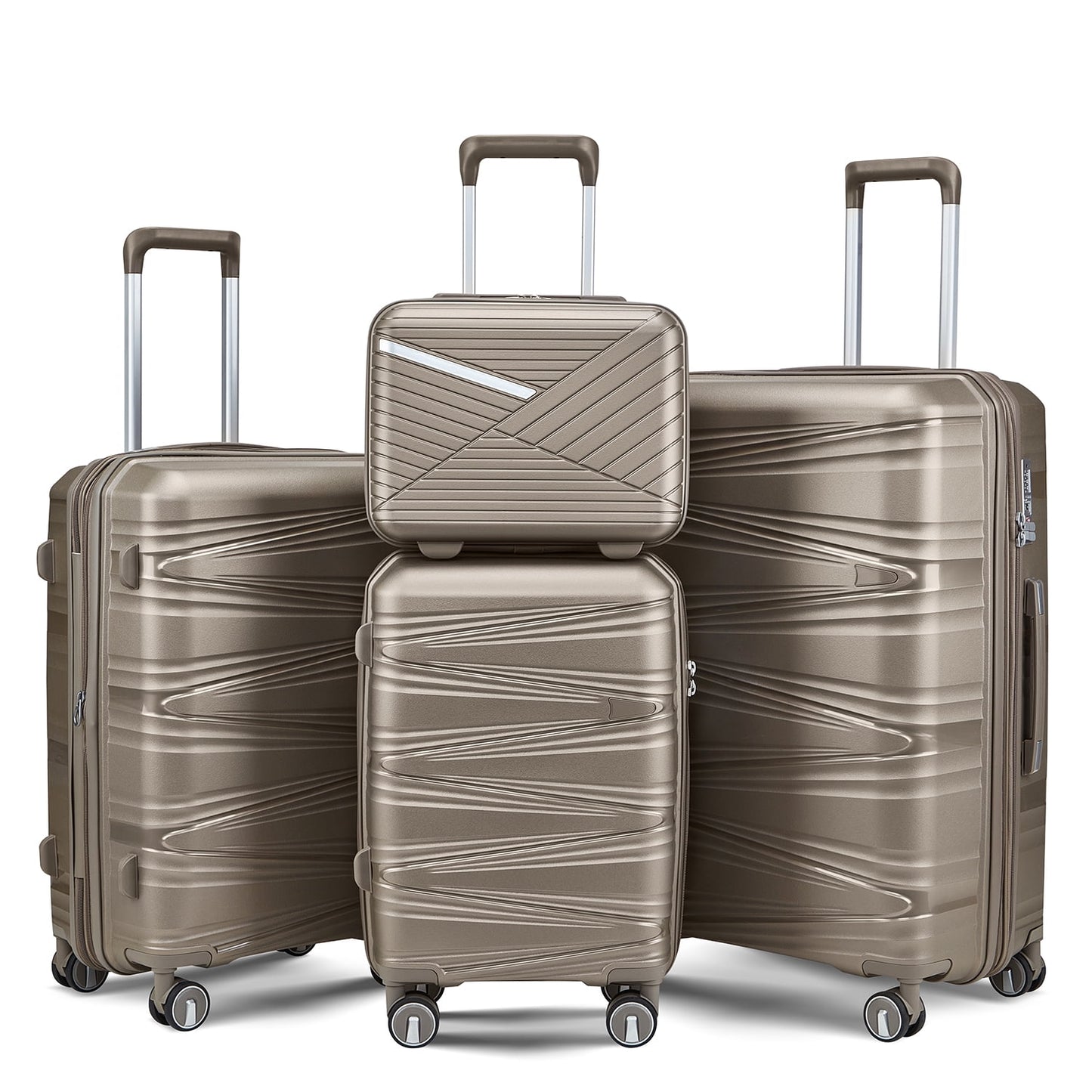 4 Pieces Luggage Set PP Hard Shell Lightweight Suitcase Set Expandable Luggage Suitcase with TSA Lock Spinner Wheels for Men Women, Pink