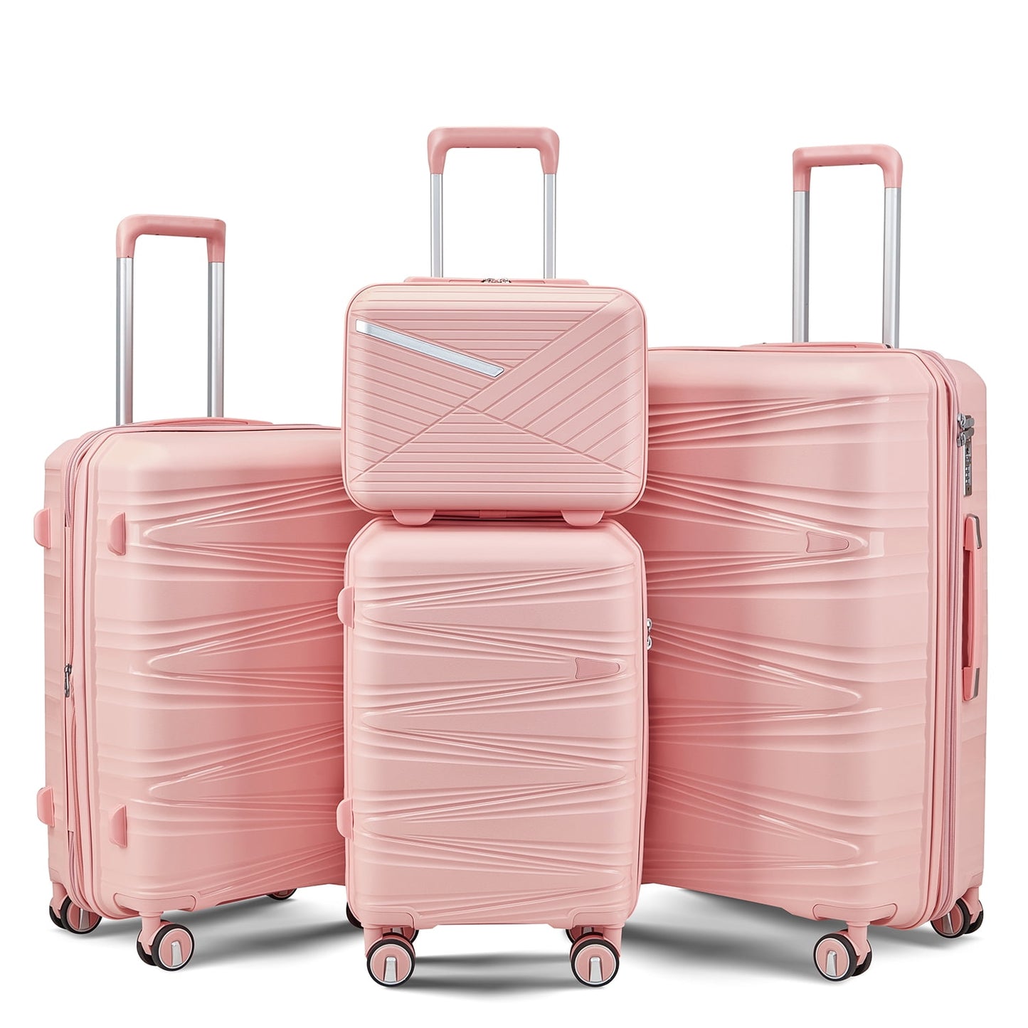 4 Pieces Luggage Set PP Hard Shell Lightweight Suitcase Set Expandable Luggage Suitcase with TSA Lock Spinner Wheels for Men Women, Pink