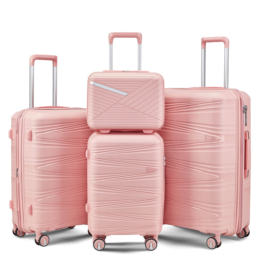 4 Pieces Luggage Set PP Hard Shell Lightweight Suitcase Set Expandable Luggage Suitcase with TSA Lock Spinner Wheels for Men Women, Pink
