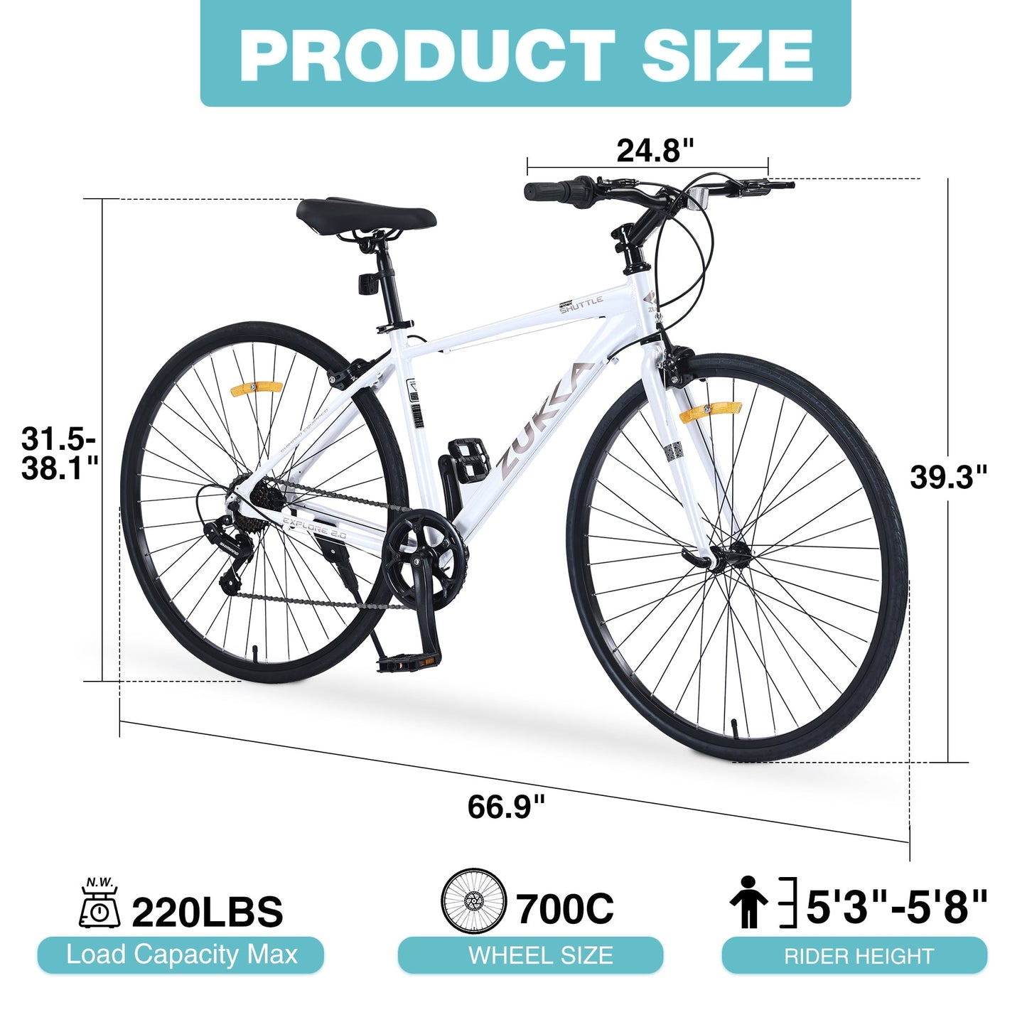 700C Hybrid Road Bike Shimano 7-Speed Adult Bike Lightweight 28" Aluminum Frame City Bicycle for Men Women, White