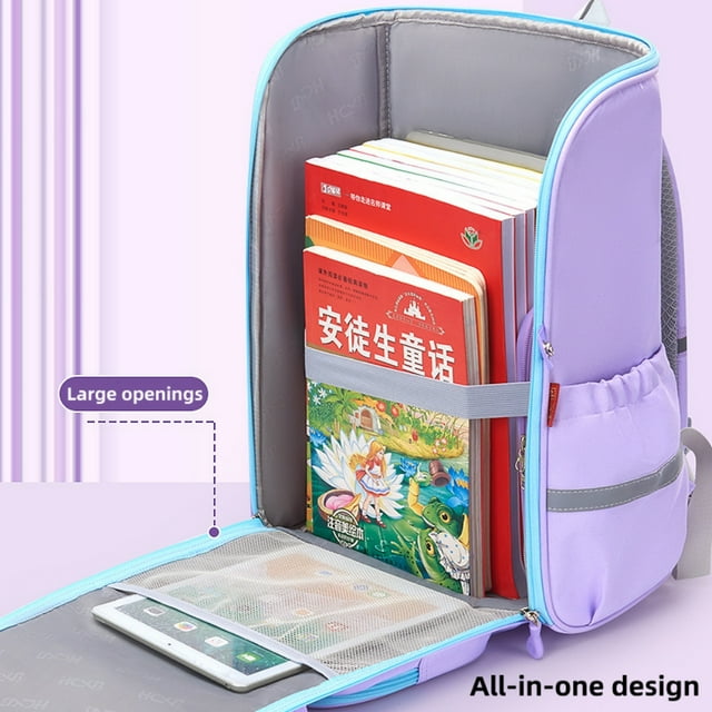 Elementary School Backpack for Girls, Large Lightweight Kids School Bag Waterproof Wide-open Bookbag for Children, Purple