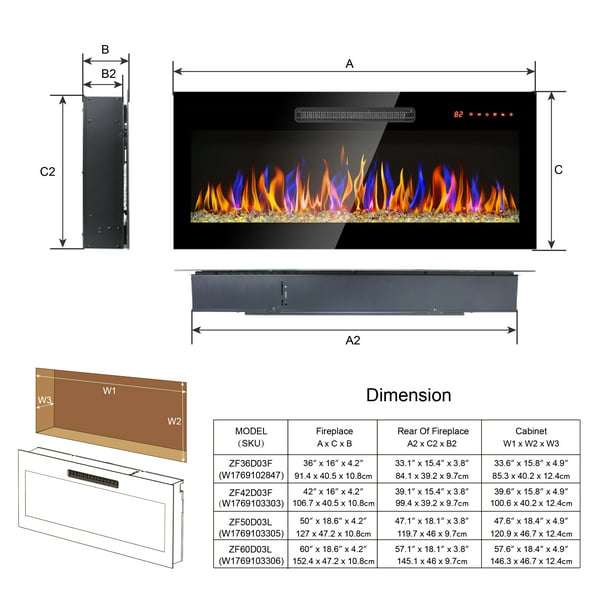 Electric Fireplace, 60" Recessed and Wall Mounted Electric Fire Place Heater, 1400W Ultra Thin Linear Fireplace with Timer, Remote Control, Adjustable Flame Color