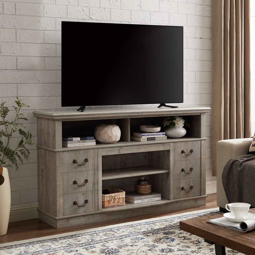 Modern TV Stand with Drawers, TV Cabinet for TV Up to 65" with Open and Closed Storage Space, Light Gray