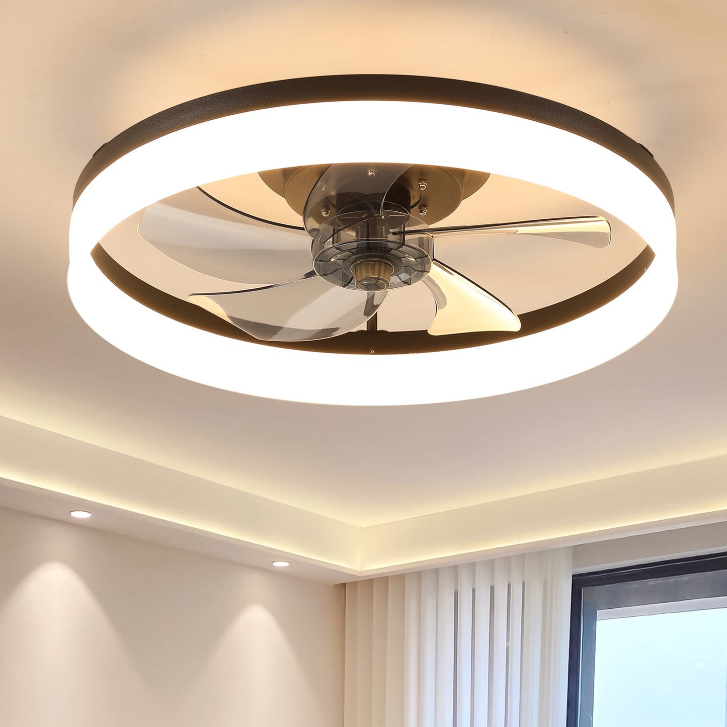 19.8" Ceiling Fan with Lights Remote Control, Modern Flush Mount Ceiling Fan with Dimmable LEDs, Low Profile Fan with Reversible Blades for Bedroom Living Room Kitchen
