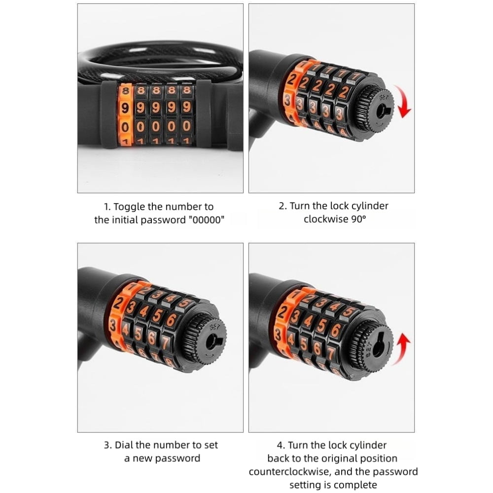 Bike Cable Lock with Combination, 4 Ft 5-digit Resettable Bicycle Cable Lock with Tail Lights and Mounting Bracket for Bikes and Scooters