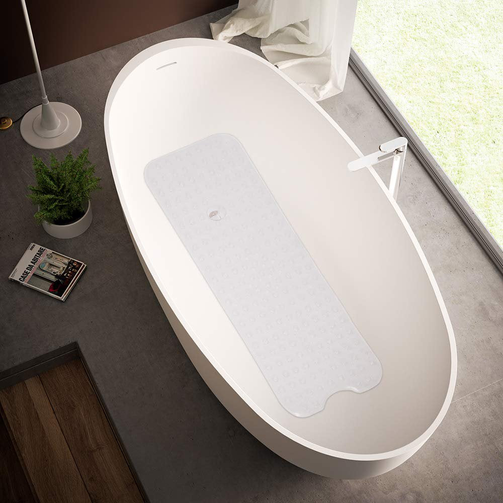 Bathtub Mat Non-Slip Transparent Shower Mats with Suction Cups and Drain Holes Machine Washable for Elderly & Kids, 39" x 16" , Clear