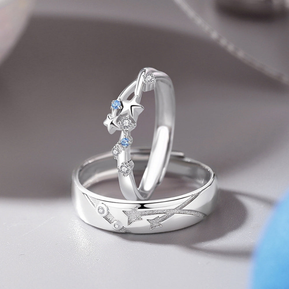 Adjustable Couple Rings, Diamond-encrusted Meteor Shower Starry Sky Promise Rings for Couples Romantic Love Couples Jewelry Gifts