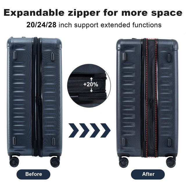 3 Piece Luggage Sets, Hard Shell Luggage Suitcase Set with Spinner Wheels and TSA Lock, Carry-on Checked Luggage Set for Travel Trips Business, 22in, 24in, 28in, Black