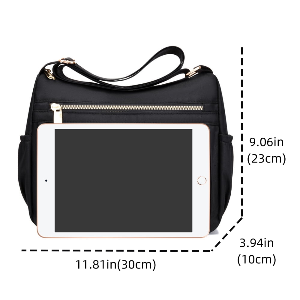 Raistyw Crossbody Bag for Women, Multiple Pockets Nylon Shoulder Bag Purse Lightweight Handbags for Travel, Office, Black
