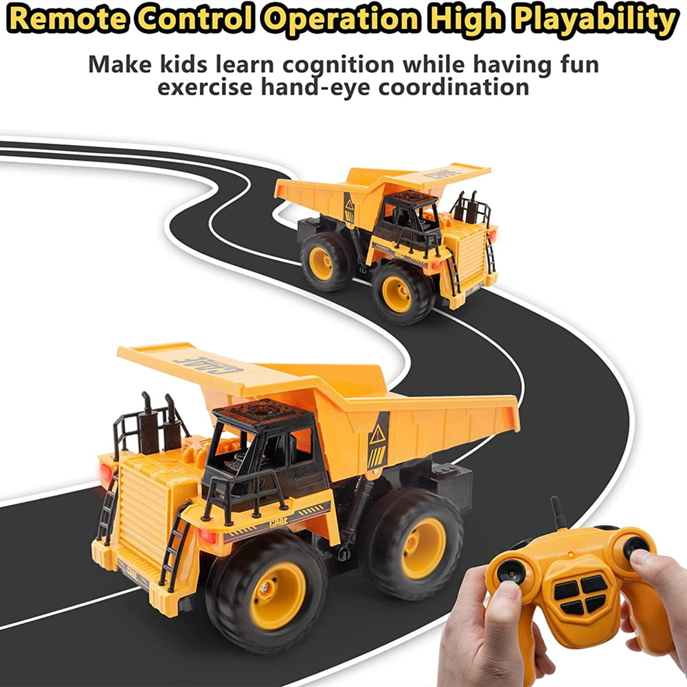 Car Toys Remote Control Dump Truck Toy Rechargeable RC Cars Construction Vehicle with Light Music for 4+ YO Boys Gifts