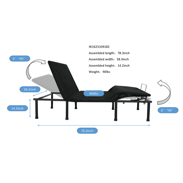 Adjustable Bed Frame Queen Size Electric Adjustable Bed Base with Motorized Head & Foot Incline, Self-Assembly, 1-Touch Flat