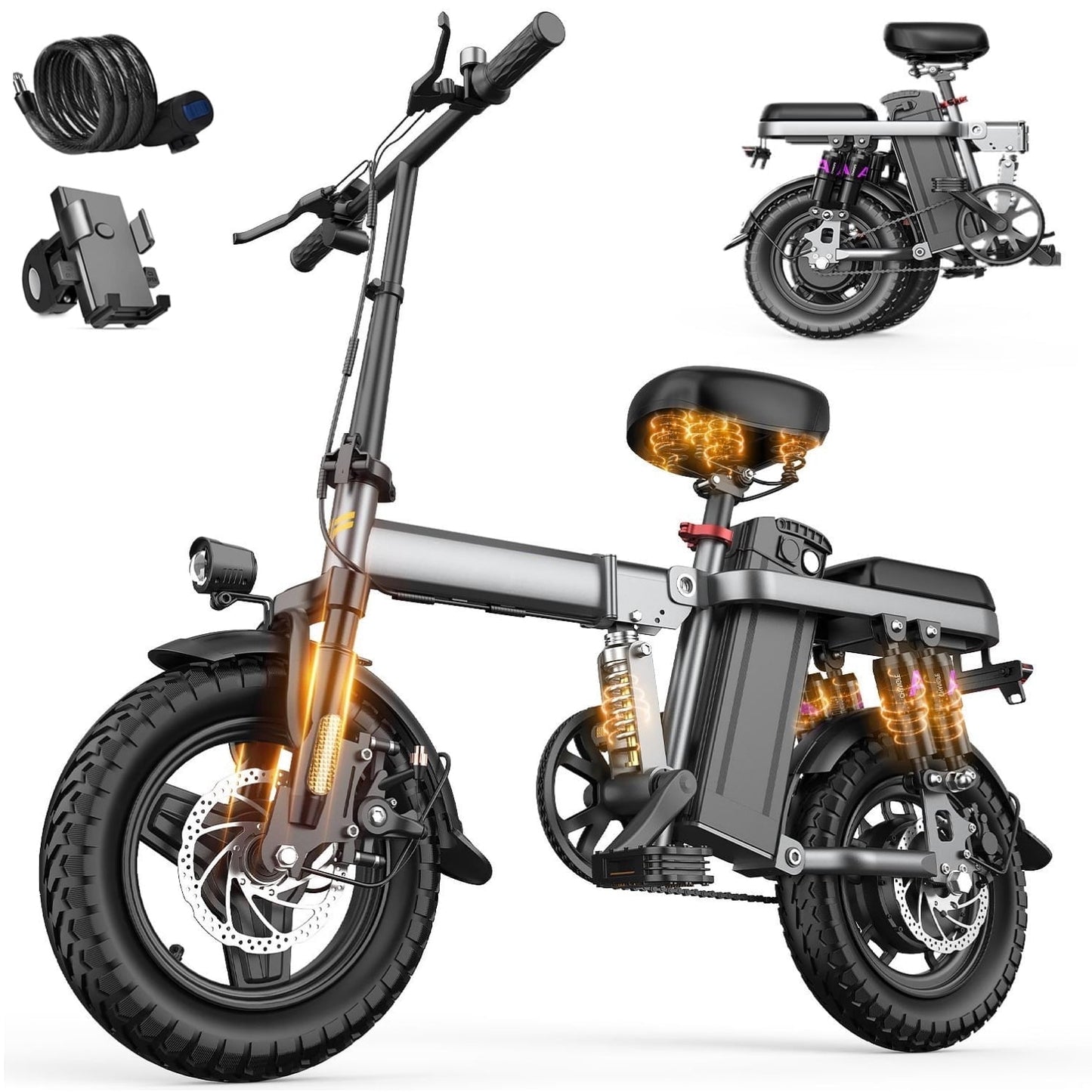 14" Foldable Adult Electric Bike with 48V 15Ah Removable Battery, Electric Bicycle E-bike up to 35 miles for Women, Pink