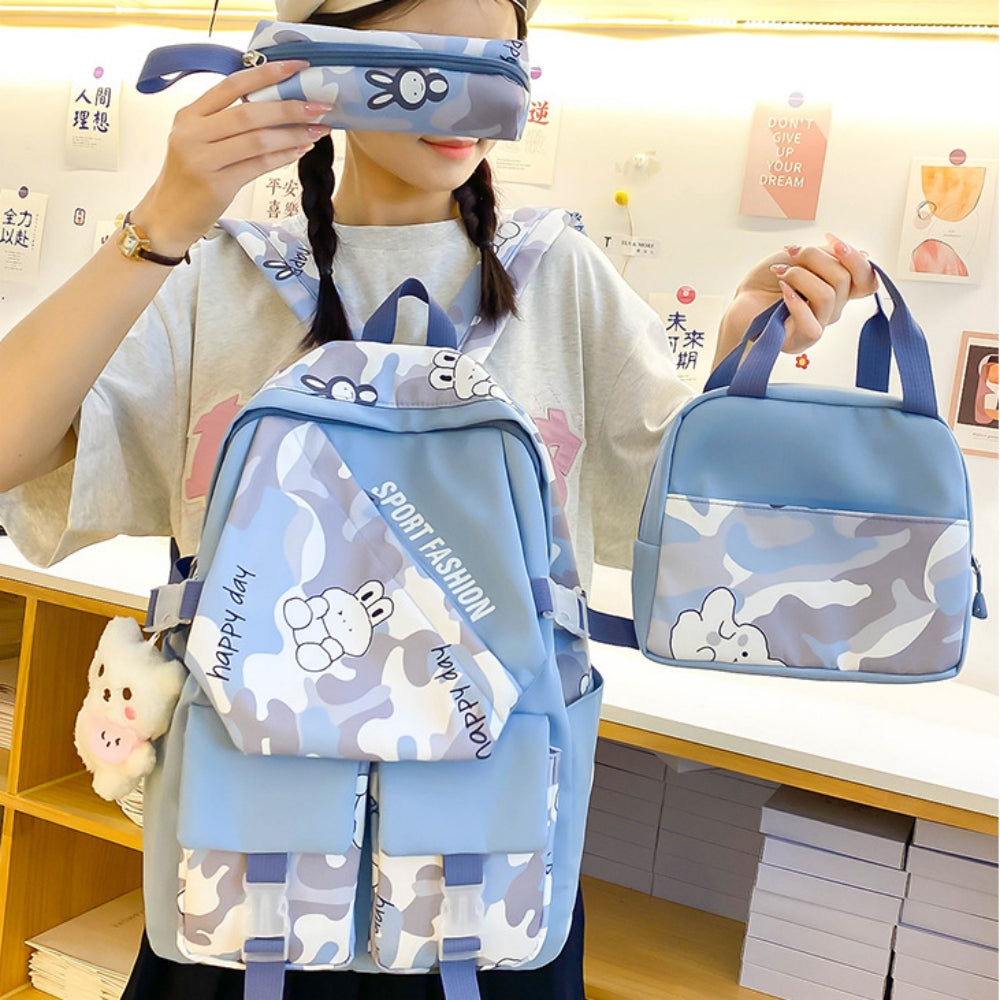 Girls Backpack 17inch Large Capacity School Backpack Set for Teens, Multi-pockets Bookbag Elementary Middle School Bag with Lunch Box and Pencil Bag, Blue
