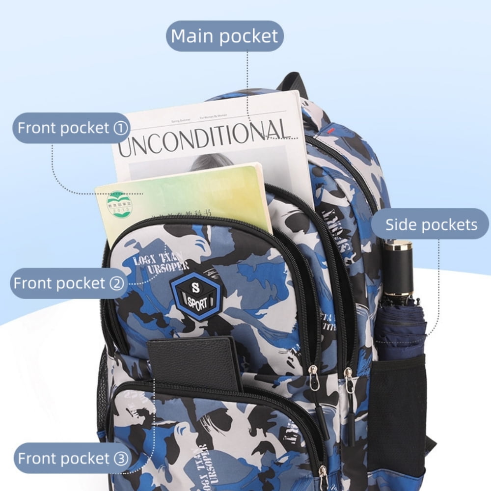 Tyethy Kids Backpack for Boys, 3Pcs School Bag Set with Crossbody Bag and Pencil Case, Blue