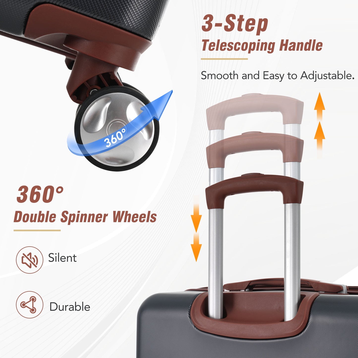 3 Pieces Hardshell Luggage Sets, Lightweight Luggages and Cosmetic Case with Spinner, TSA Lock ,20"+28"