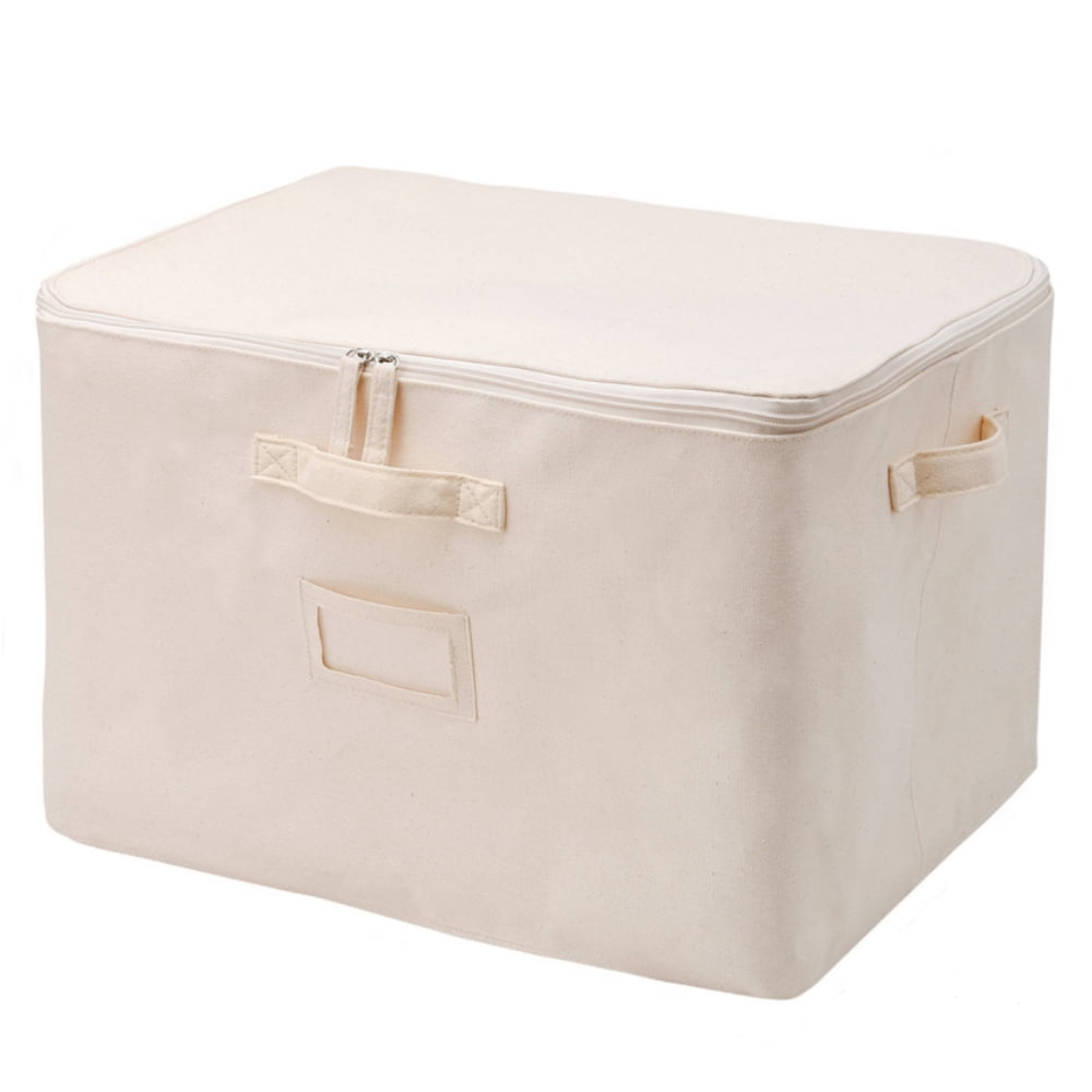 50L Large Space Clothes Storage Bags Cotton, Zippered Quilts Storage Bag for Blanket, Pillows, Clothes ,Portable Quilt Bag