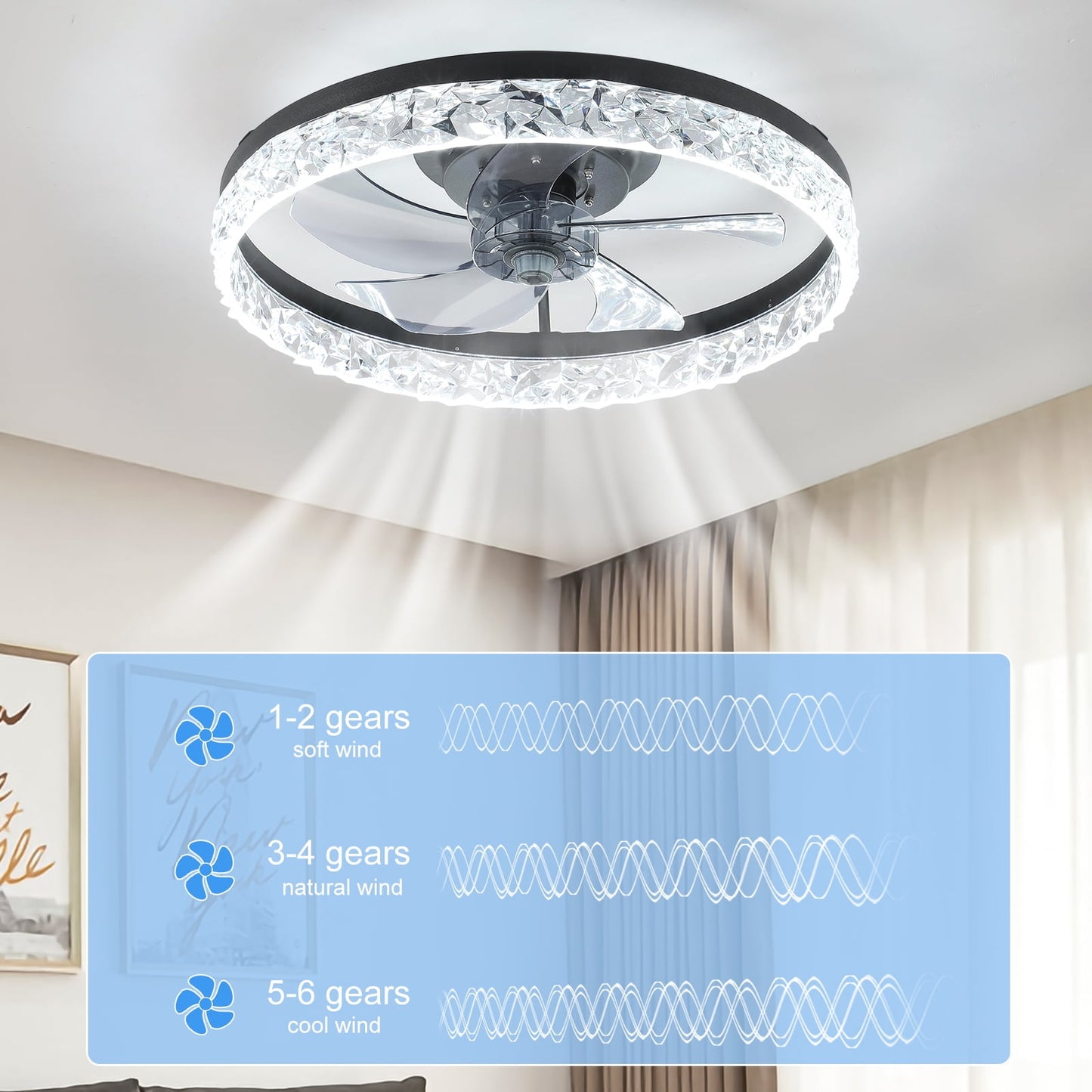 19.8" Ceiling Fan with Lights Remote Control, Modern Flush Mount Ceiling Fan with Dimmable LEDs, Low Profile Fan with Reversible Blades for Bedroom Living Room Kitchen