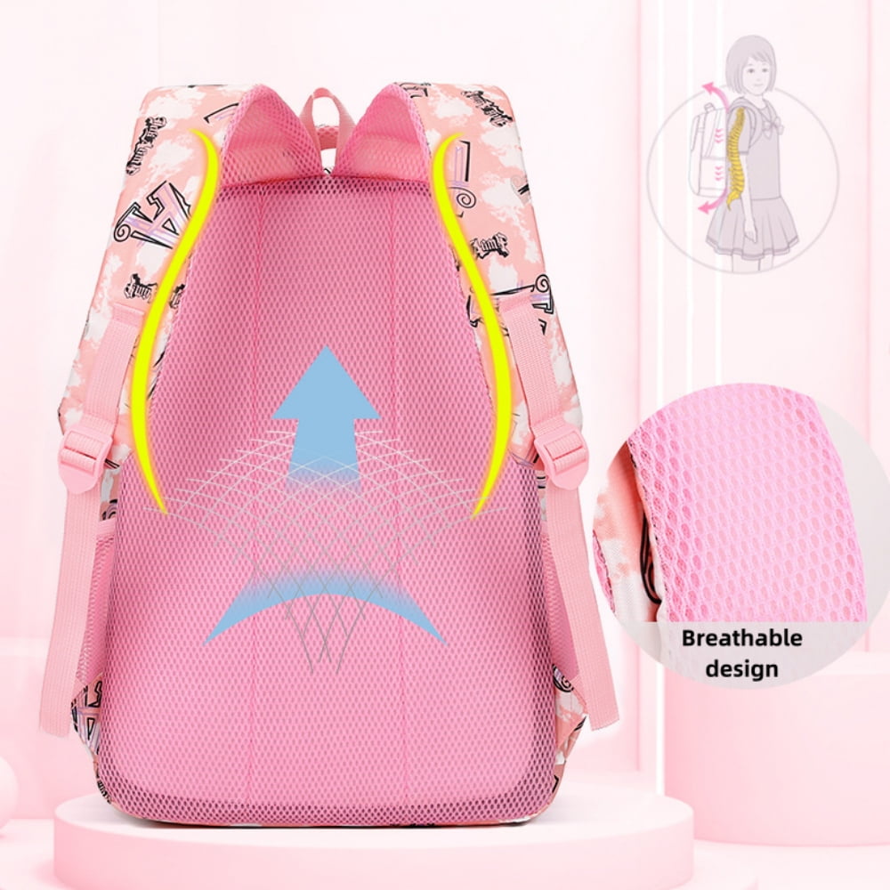 Kids School Backpack for Girls Bookbags Printed Large Lightweight School Bag for Elementary, Pink