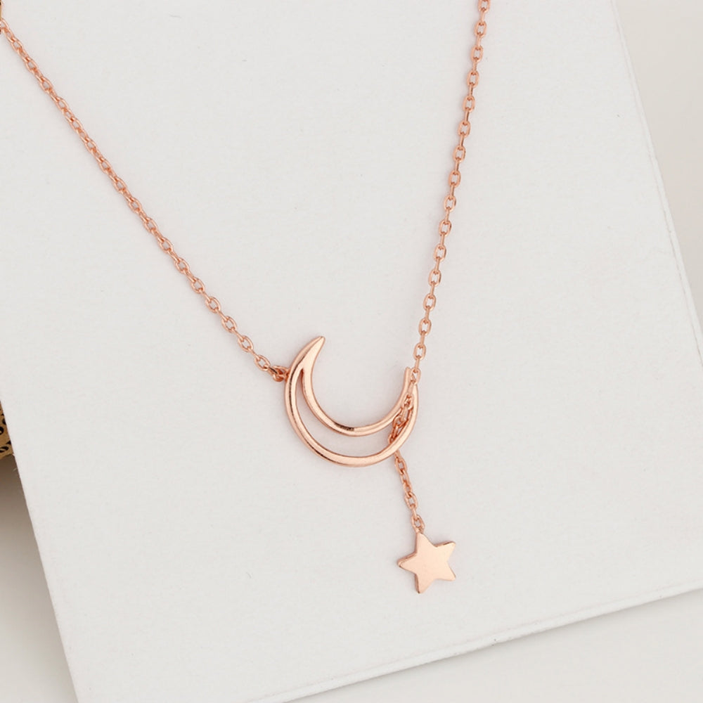 Dainty Moon Star Pendant Necklace for Women, Rose Gold Half Moon Tiny Star Charm Necklace Minimalist Jewelry
