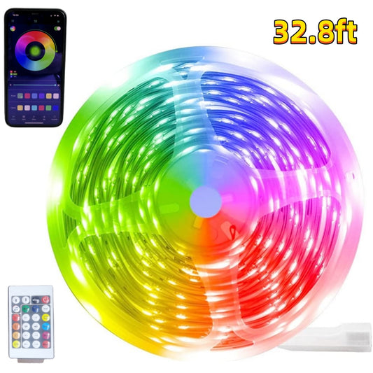 32.8ft LED Strip Lights, IP65 Waterproof Music Sync RGB Strip Lights with App & Remote Control for Bedroom, Kitchen, Party, 100 LEDs