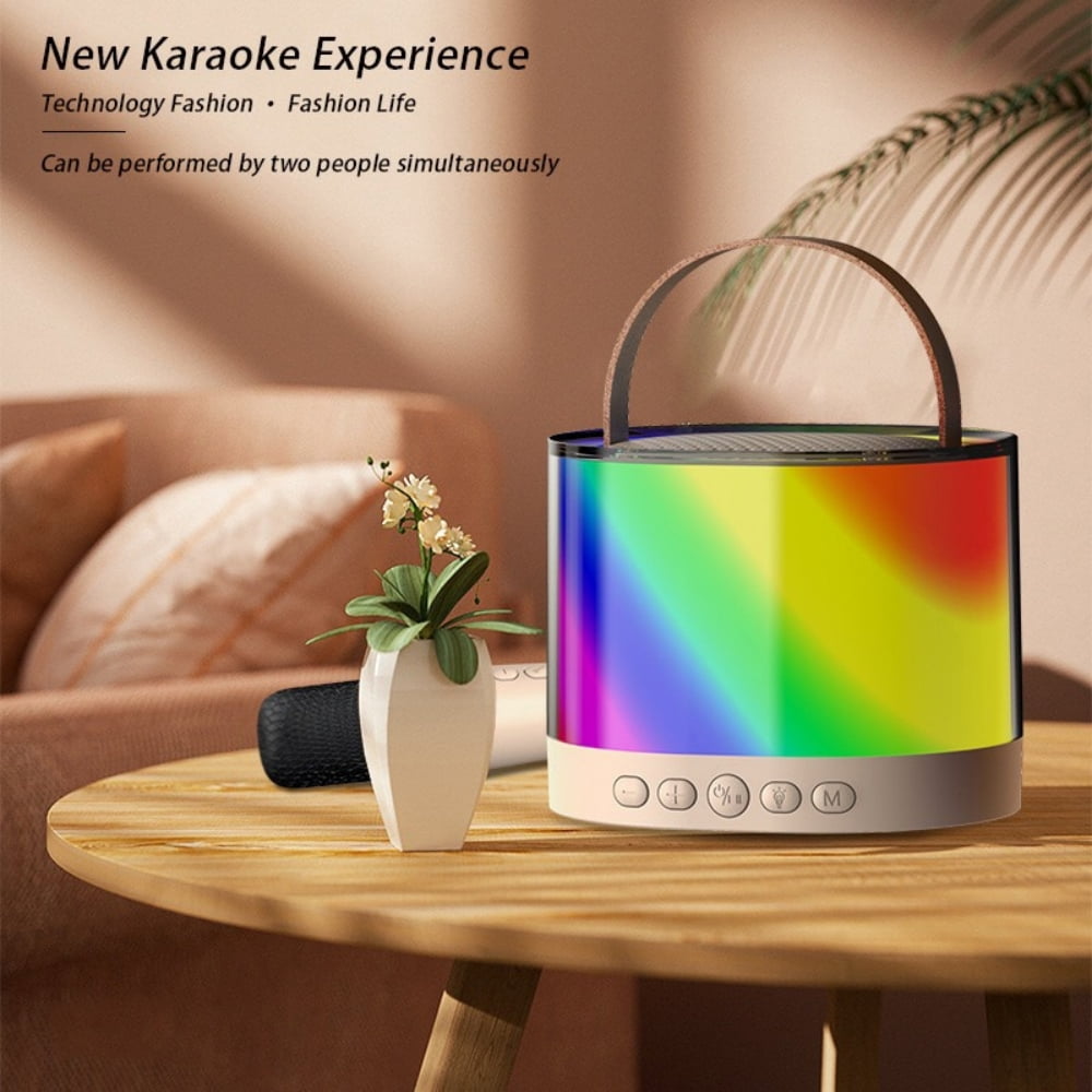 Karaoke Machine for Kids Adults, Portable Bluetooth Speaker with 2 Wireless Microphones, Mini Karaoke Toys Gifts for Girls Birthday Party, Beige