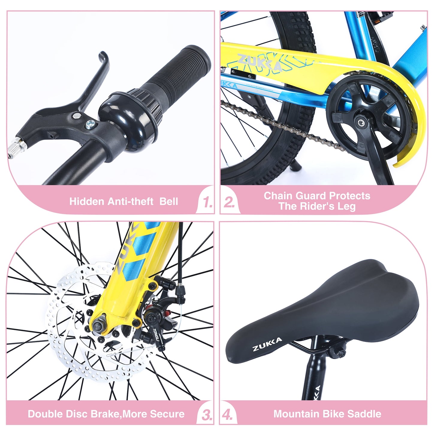 Kids Mountain Bike, 24" Steel Frame Disc Brake Child MTB Bicycle for Boys Girls Aged 9-12 Years, Pink