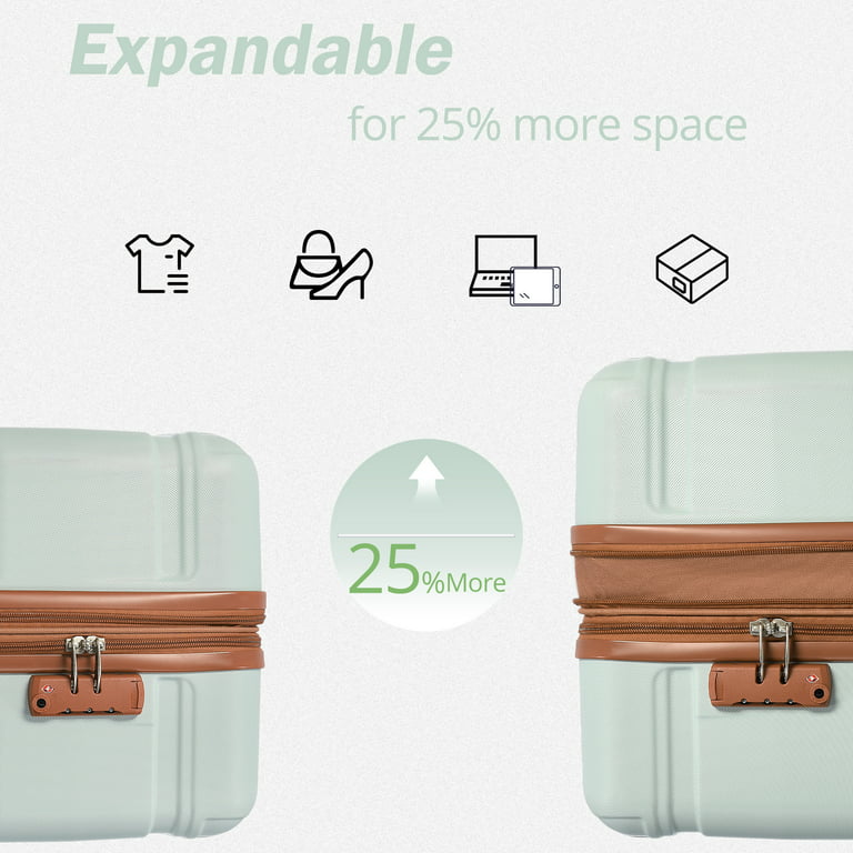 3 Piece Luggage Set Hardside Expandable Suitcase Luggage Set with Spinner Wheels and TSA Lock, 20in24in28in, Gray Green
