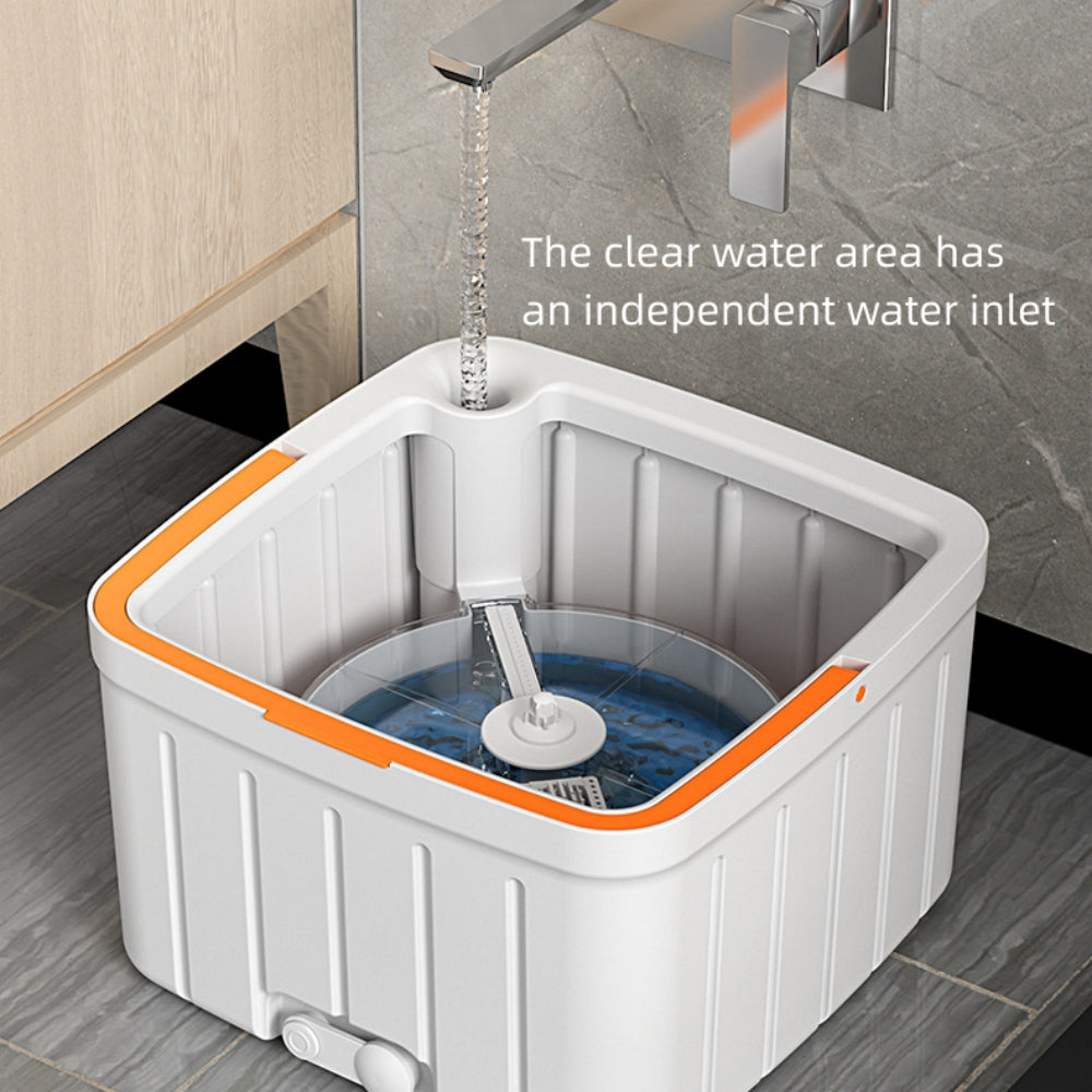 Mop and Bucket with Wringer Set, Hands-Free Flat Floor with 2 Washable Microfiber Pads, Wet and Dry Use, Floor Cleaning System