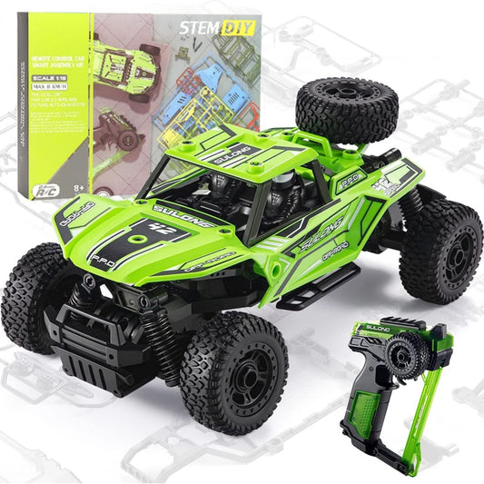 2.4GHZ RC Cars for Boys, High Speed 4WD Off-Road Car, DIY Building RC Car Kits, Model Car Kits, Educational Block Toy Gift for 6+ Boys & Girls , Green