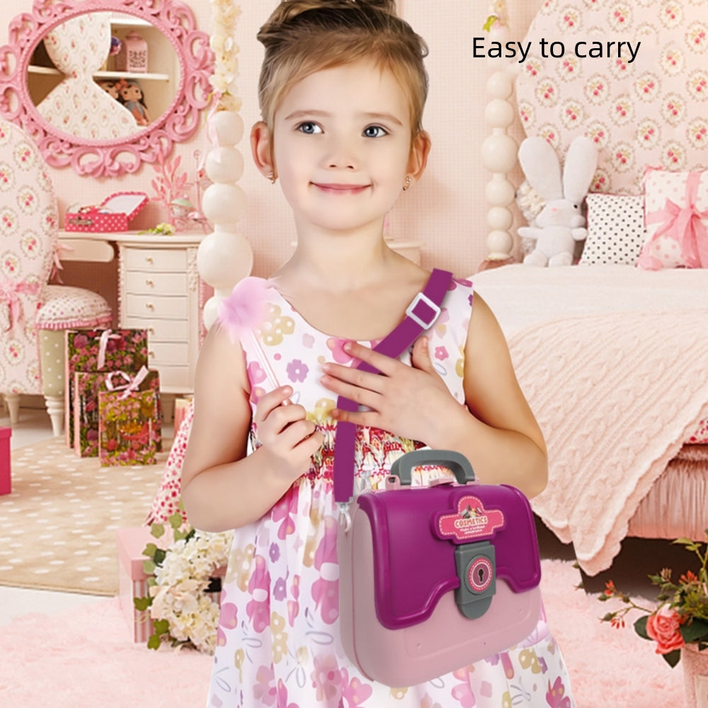 Pretend Play Vanity Set with Carrying Case ,24 PCS Kids Makeup Kit Toys Beauty Cosmetic and Jewellery Set with Hairdryer, Mirror & Other Accessories, Christmas Birthday Gifts for Little Girl