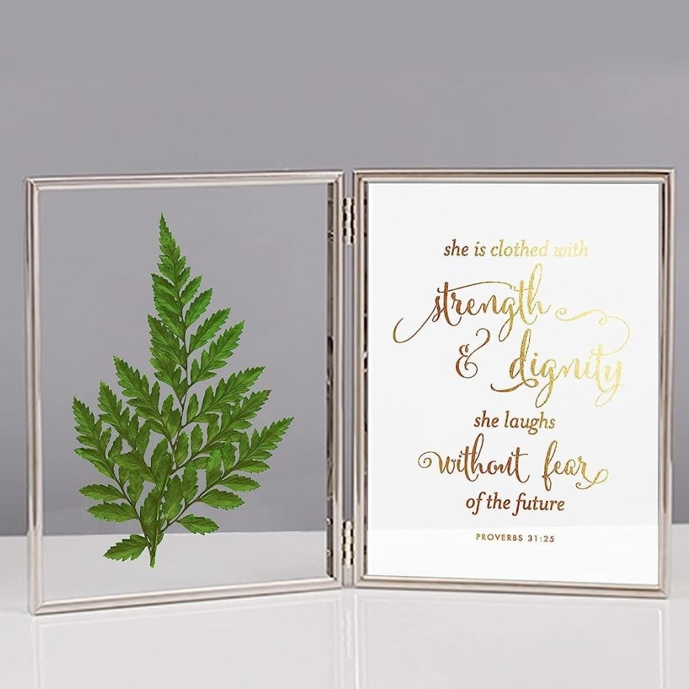 4x6 Picture Frame Double Hinged Metal Picture Frames with High Definition Glass, Opening Folding Vertical Stand Tabletop Photo Frames, Silver