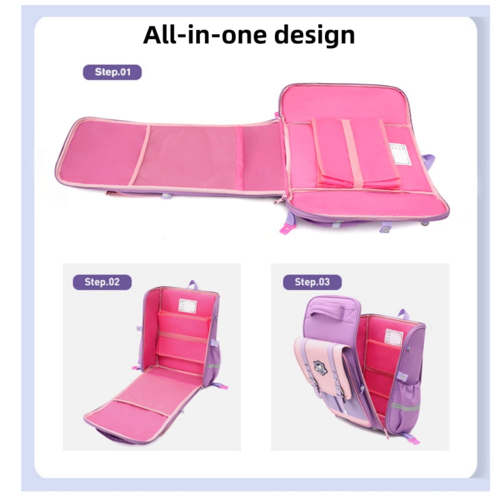Baprem Girls Rolling Backpacks for School Elementary, Cute Trolley School Bag Bookbag Kids Backpack for Girls with 6 Wheels, Purple