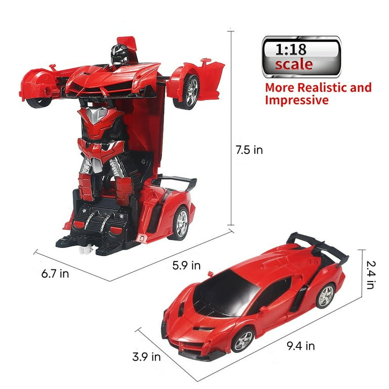 Remote Control Car Transform Robot RC Car Toy, 1:18 Scale Racing Sports Cars with LED Light for Kids Boys Girls 5+