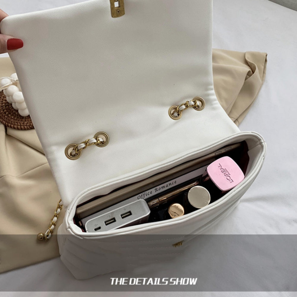 Shoulder Bag for Women, Retro Fashion PU Leather Lightweight Adjustable Chain Strap Crossbody Bags Large Capacity Underarm Bag Handbags, white