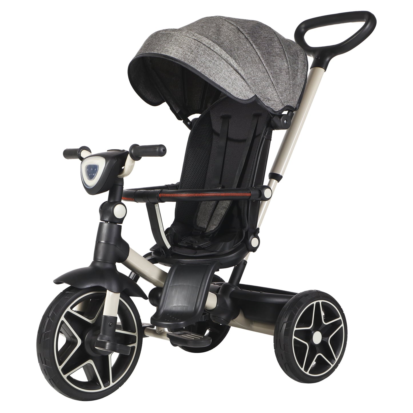 6-In-1 Kids Tricycle Baby Stroller with 360° Rotating Seat, Toddler Trike for 18M to 6Y Boys Girls, Gray