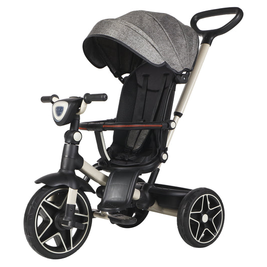 6-In-1 Kids Tricycle Baby Stroller with 360° Rotating Seat, Toddler Trike for 18M to 6Y Boys Girls, Gray